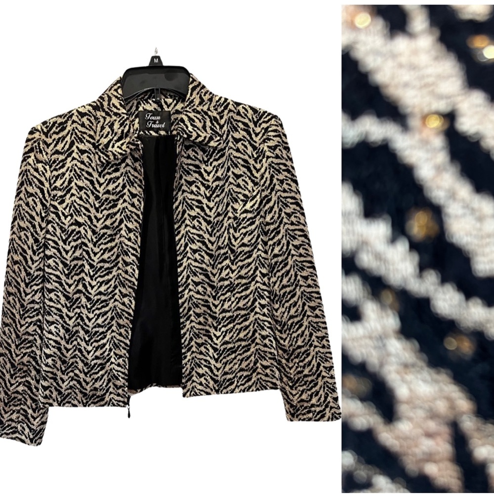 Gold sparkled animal print jacket by Town and Travel.